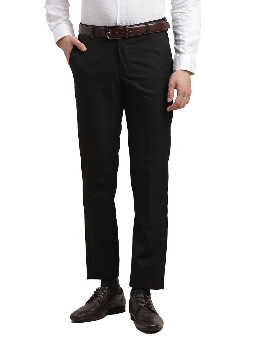 Turtle Men Polyviscose Slim Fit Black Solid Formal Trouser