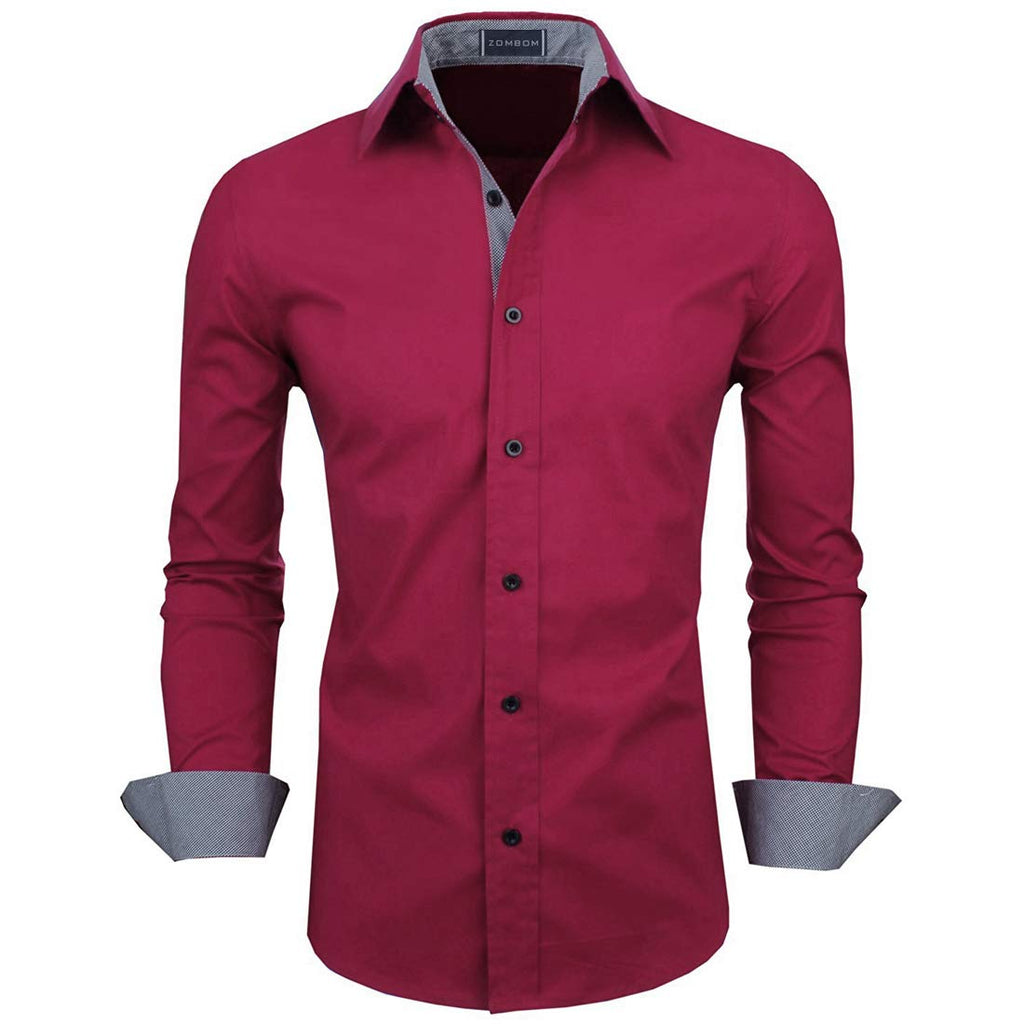 Zombom MenS Solid Cotton Blend Regular Fit Full Sleeve Collared Neck Casual Shirt For Men Burgundy