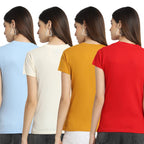 Preneum Womens Cotton Regular Fit Latest Graphic Stylish Printed Short Sleeves Casual T-Shirt || Latest Style (Pack 4), Blue &