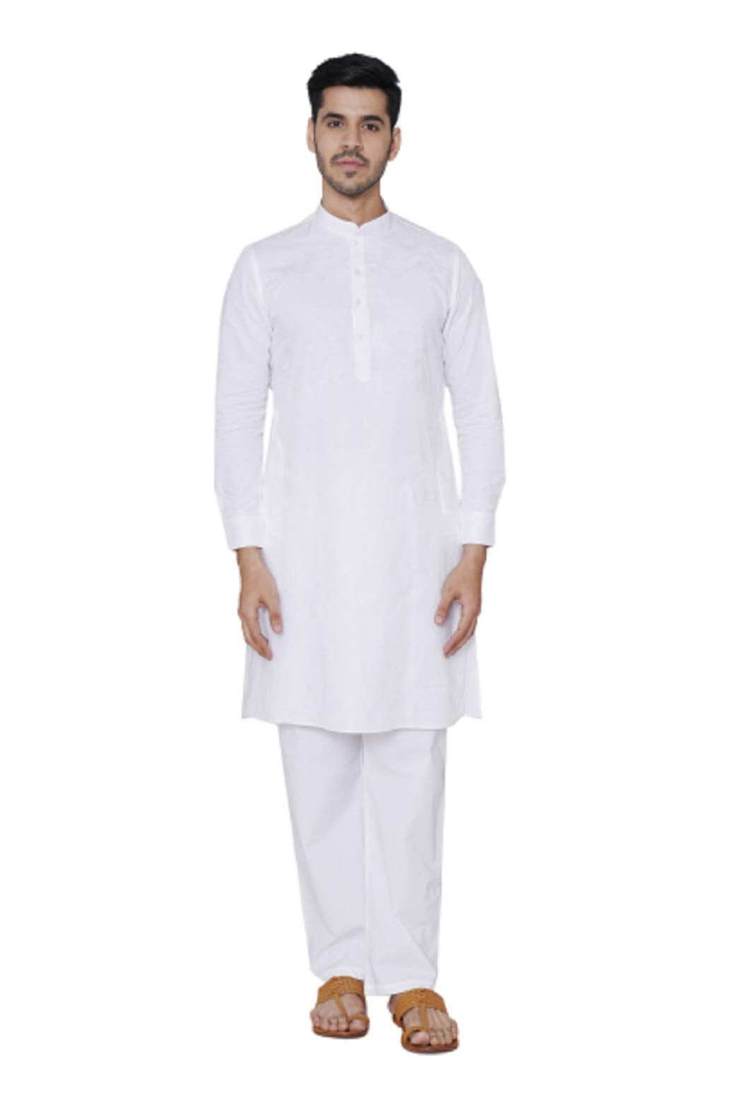 Manyavar Mens Cotton Blend Regular Fit Kurta Only (MLOSK402-301_White_M)