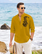 Finivo Fashion MenS Printed Cotton Blend Short Kurta With Artistic Chest Design | Stylish Full Sleeve Casual Kurta With Mandarin