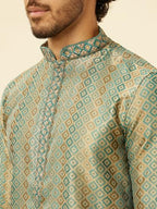 Manyavar Mens Blue Blended Cotton Self Design Kurta Pyjama Set