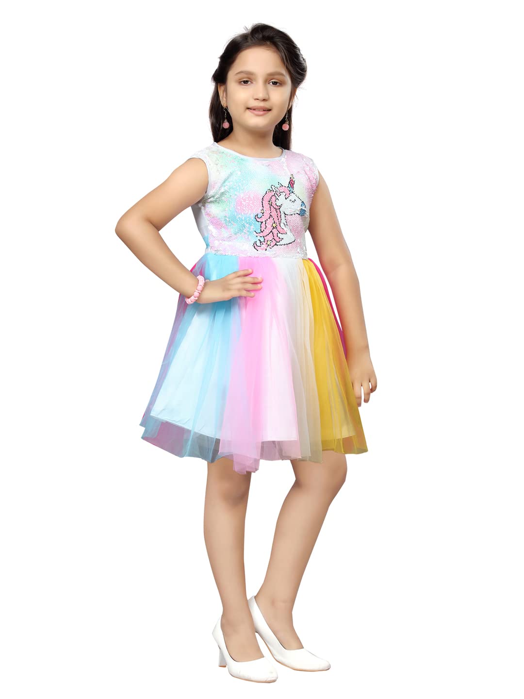 Aarika Girls Georgette Skater Knee-Length Dress (FK-13010_Multi_20) Multicolour