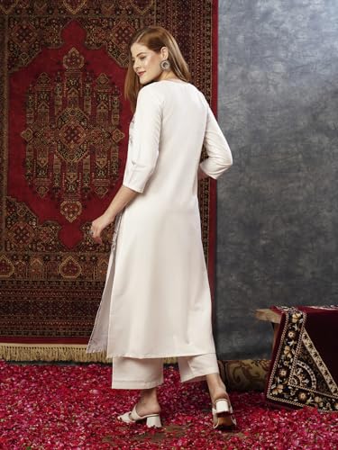 ANNI DESIGNER Womens Cotton Blend Straight Printed Kurta with Pant (Nenisha Cream-JL_XL_Cream_X-Large)