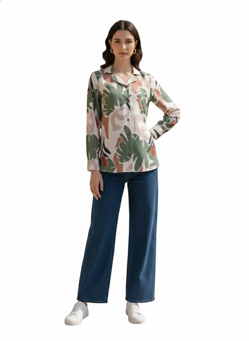 Trendy Queen Green Floral Shirt Long Sleeve Button Down Collar Casual Office Stylish Printed Fashion Top Spring Summer Daily Out 2