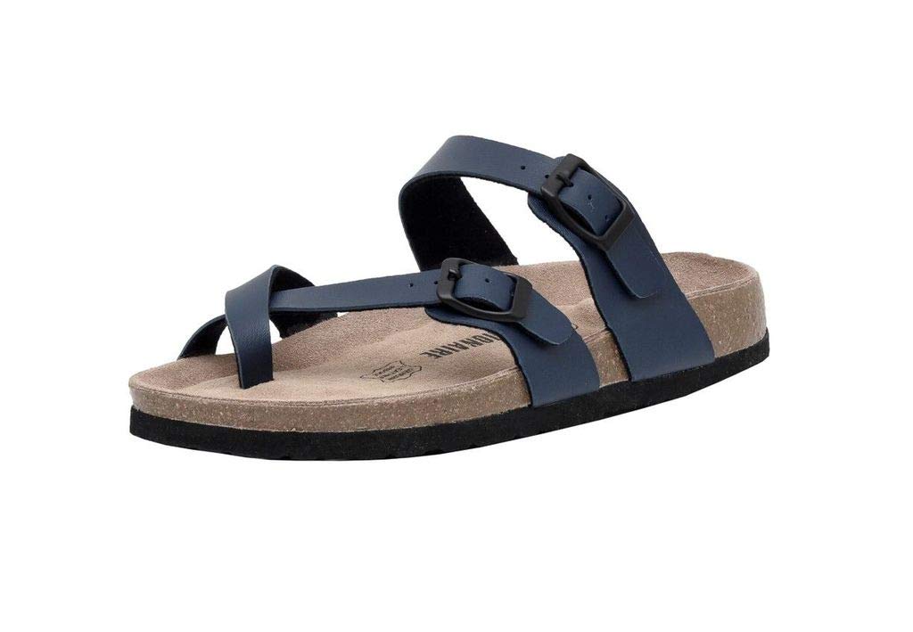 CUSHIONAIRE Women's Luna Cork footbed Sandal with +Comfort,NAVY NAPPA,7