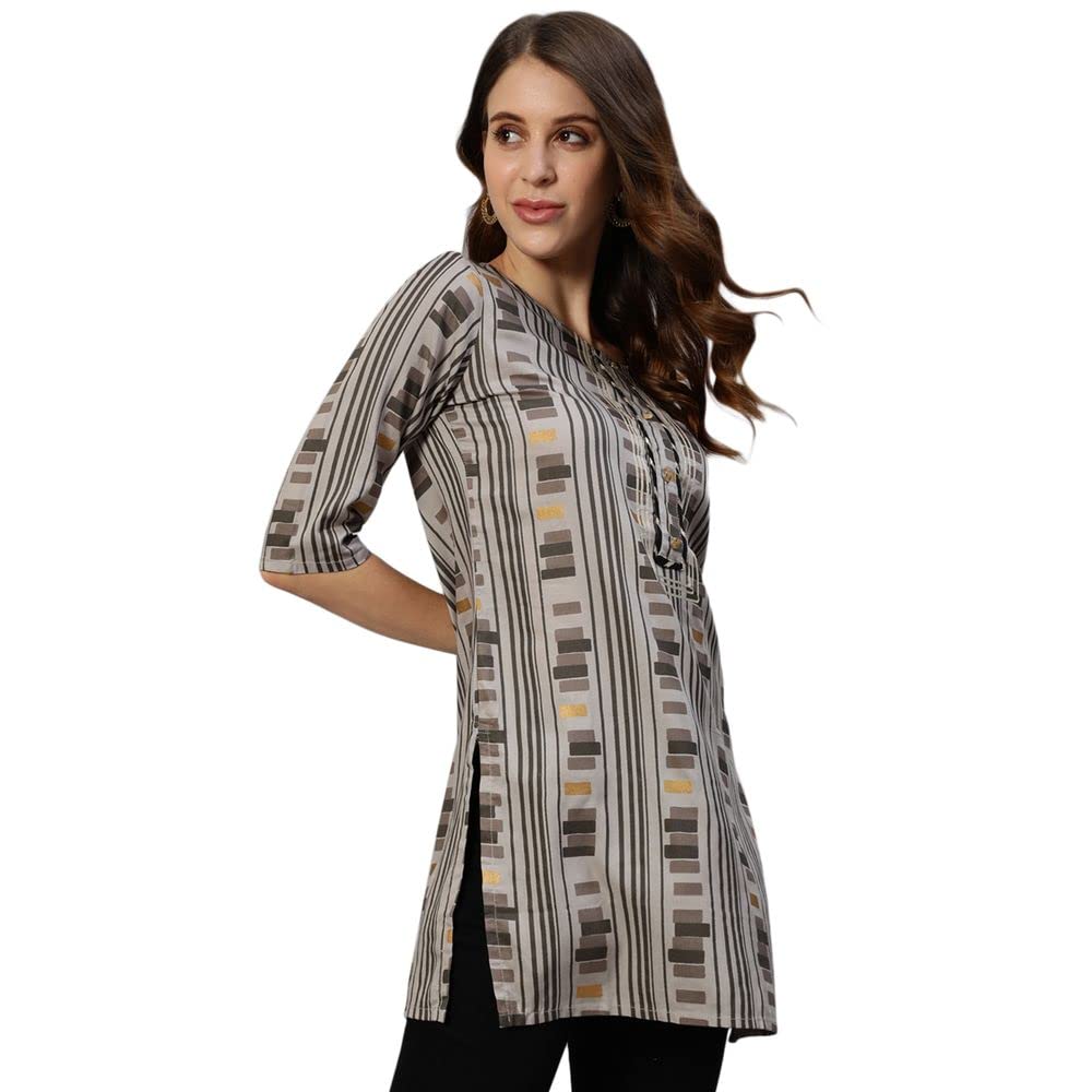 Anubhutee Women Grey Black Geometric Printed Straight Kurti