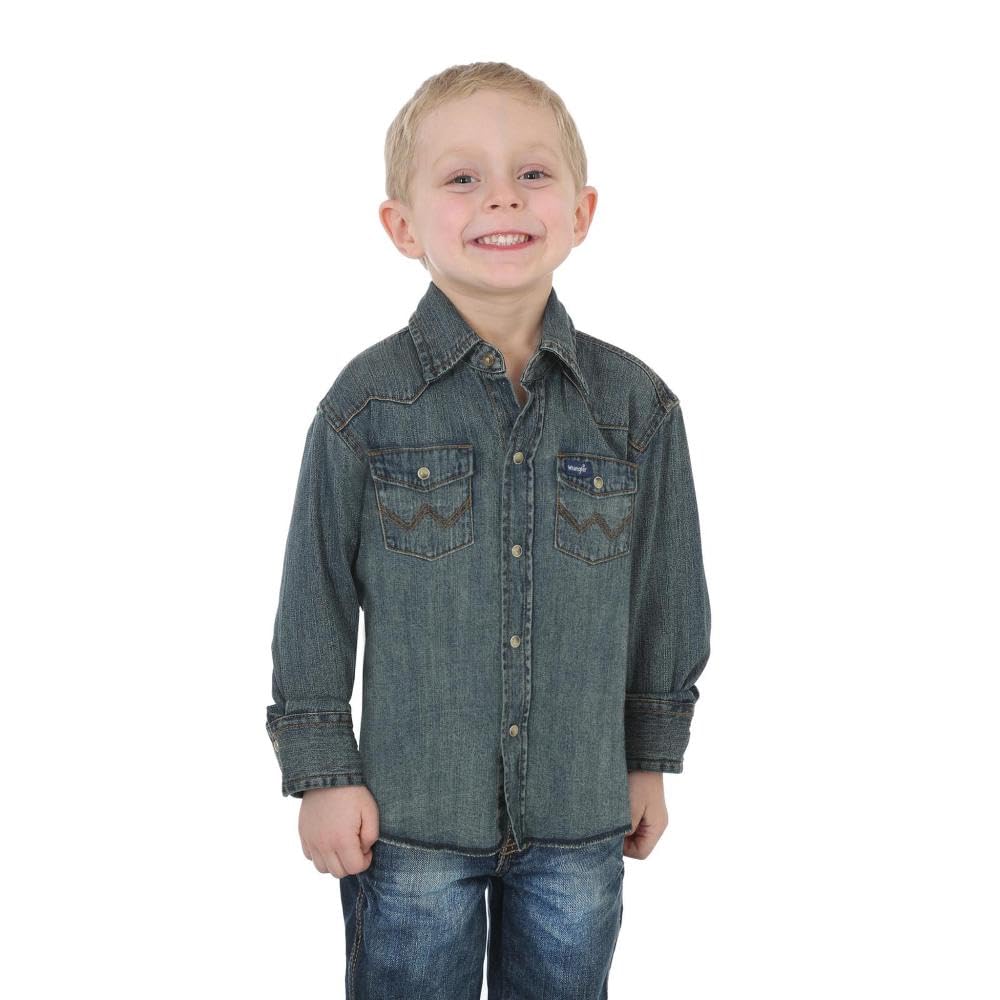 Wrangler Boys Western Solid Snap Shirt, antique/blue, XL