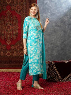 ANNI DESIGNER Womens Cotton Blend Printed Straight Kurta with Pant & Dupatta (Bhadrusha See Green_S_See Green_Small)