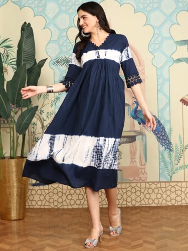 Ishin Women Indigo Cotton 60X60 Kurta