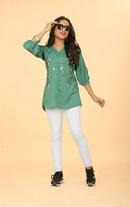 Kesudi WomenS Embroidered Regular Fit Tunic Shirt With Collar Neck - Full Sleeves - Elegant Button-Down Shirt For Office, Casua