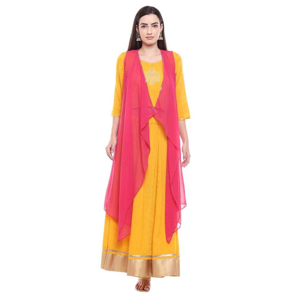 Aurelia Womens Round Neck Embroidered Top and Skirt Set with Gilet (Mango_Medium)