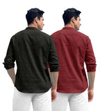 Royalscout Combo Of MenS Solid Cotton Blend Full Sleeve Straight Kurta Shirt (Pack Of 2) Black-Maroon