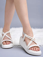 Shoetopia WomenS & Girls White Wedges Sandal  Solid Criss-Cross Strap Design  Stylish, Comfortable, Durable Heels  Perfect For C