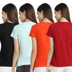 Preneum Womens Cotton Regular Fit Latest Graphic Stylish Printed Short Sleeves Casual T-Shirt || Latest Trendy & Style (Pack 4)