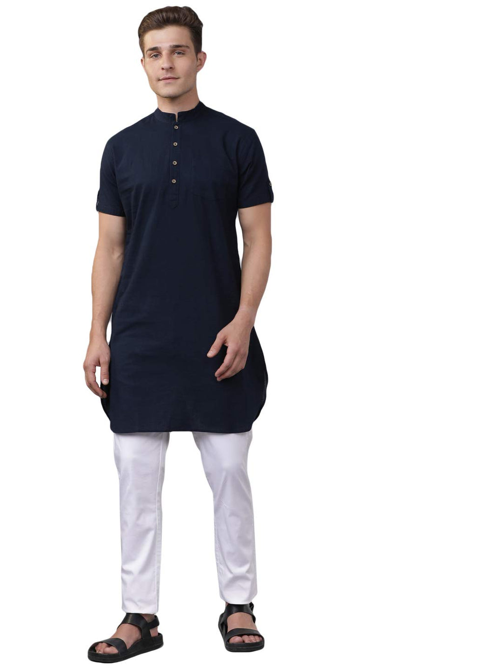 The Indian Garage Co Men'S Slim Kurta (0520-K32L39-03_Navy Blue Small)