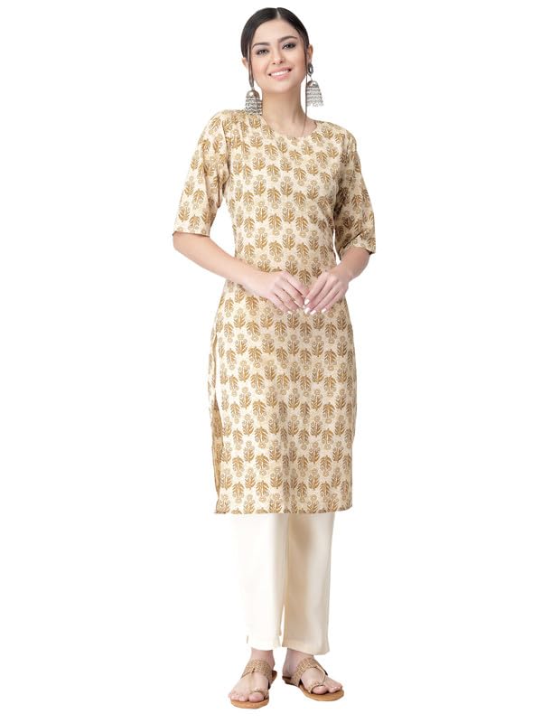 Pinkmint Kurta Set for Women Cotton Printed Straight Kurta with Pant (Pack of 1)