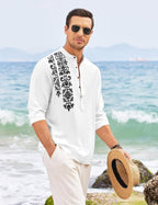 ROYALSCOUT Mens Regular Fit Stylish Embroidered Design Cotton Blend Full Sleeve Short Straight Kurta Shirt White