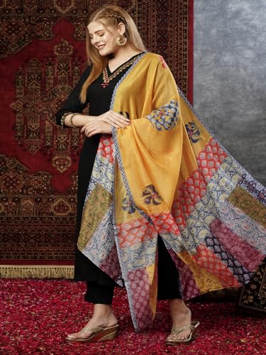 ANNI DESIGNER Womens Cotton Blend Embroidered Straight Kurta with Pant & Dupatta (Fronx Black-JL_M_Black_Medium)