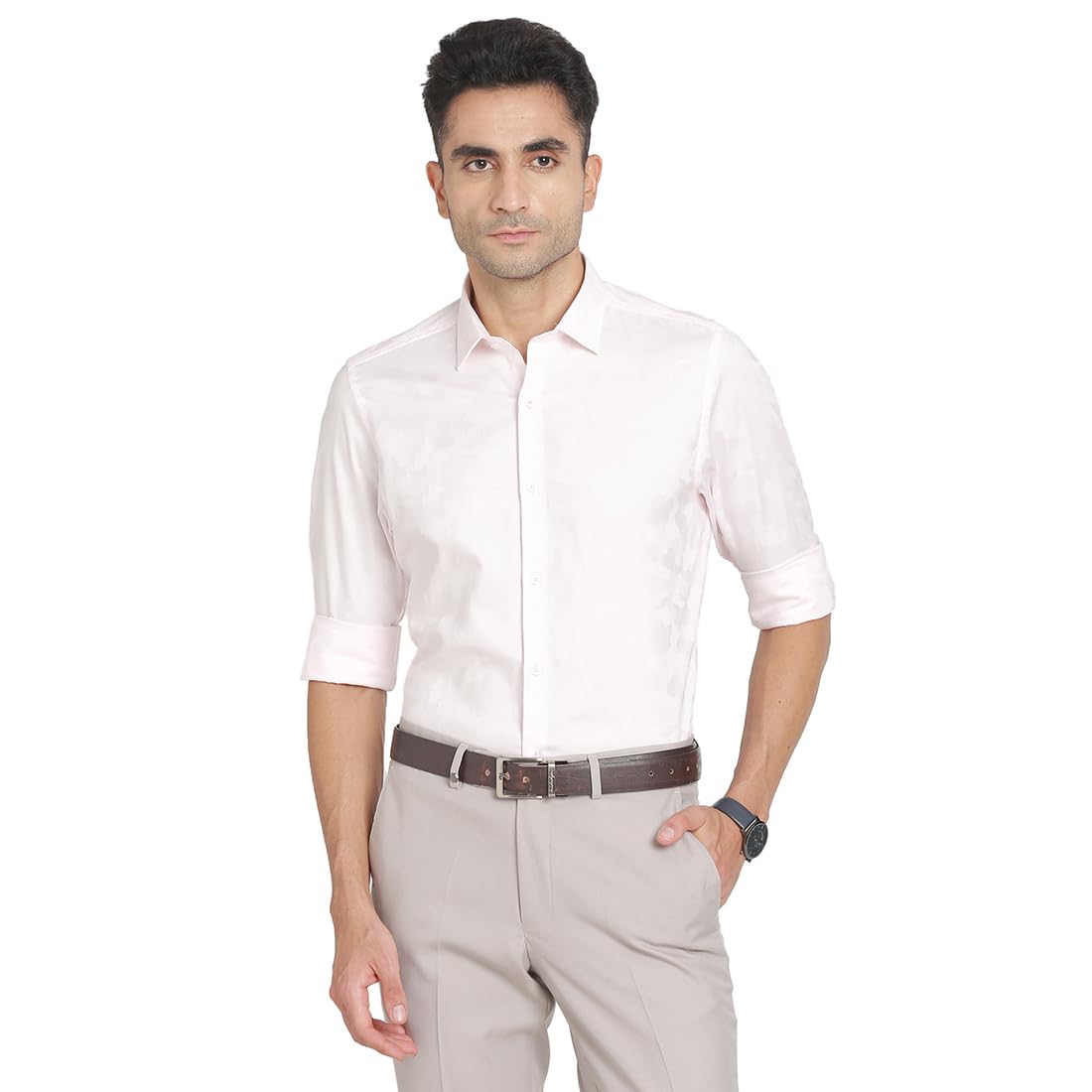 Turtle Men 100% Cotton Light Pink Self Design Slim Fit Ceremonial Shirt