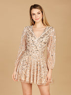 Beaded Long Sleeve Bridal Cocktail Short- OUTLET
