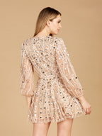 Beaded Long Sleeve Bridal Cocktail Short- OUTLET