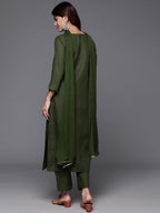 Varanga WomenS Olive Green Gota Embellished Straight Kurta Paired With Tonal Bottom & Dupatta