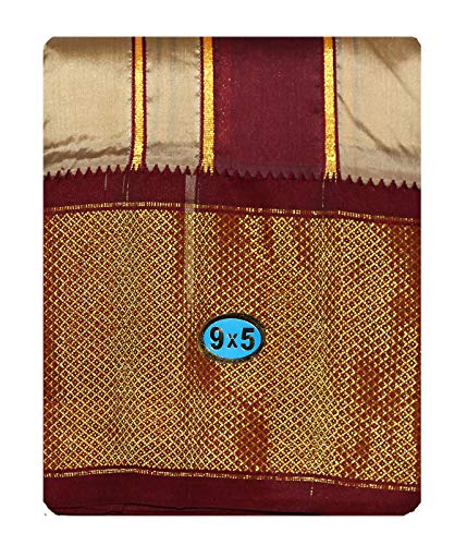 Prakasam Cotton Brand- Poly Mixing Mens Panjakejam Dhoti & Towel Set (Asha-9X5) (Beige)