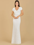 Beaded V-Neckline Dress with Cap Sleeves
