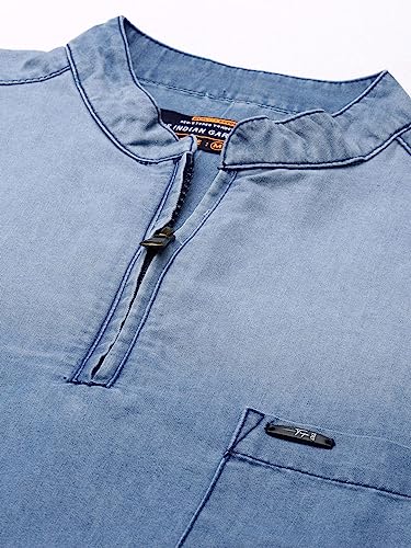 The Indian Garage Co Men'S Polycotton Slim Fit Kurta (0321-Dbmsk01L29-03_Blue)