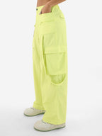 The Souled Store Lime Women & Girls Buttoned Solid Nylon Loose Fit Parachute Pants
