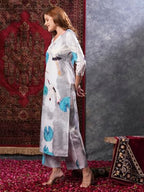 ANNI DESIGNER Womens Cotton Blend Straight Printed Kurta with Palazzo (Swans Grey_XL_Grey_X-Large)