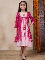 Pspeaches Girls Georgette A-Line Calf Length Dress (IW-RANIGGTSEQ_Pink