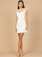 Beaded Bridal Short Dress with Cap Sleeves