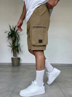 SMOWKLY Authentic Mens Cotton Classic Cargo Shorts || Elastic Waist & 4 Pockets || Regular Fit Above Knee Length Chino Half Pan