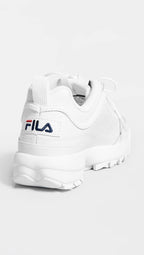 Fila Women's Disruptor II Premium Comfortable Sneakers, White/Navy/Red, 10