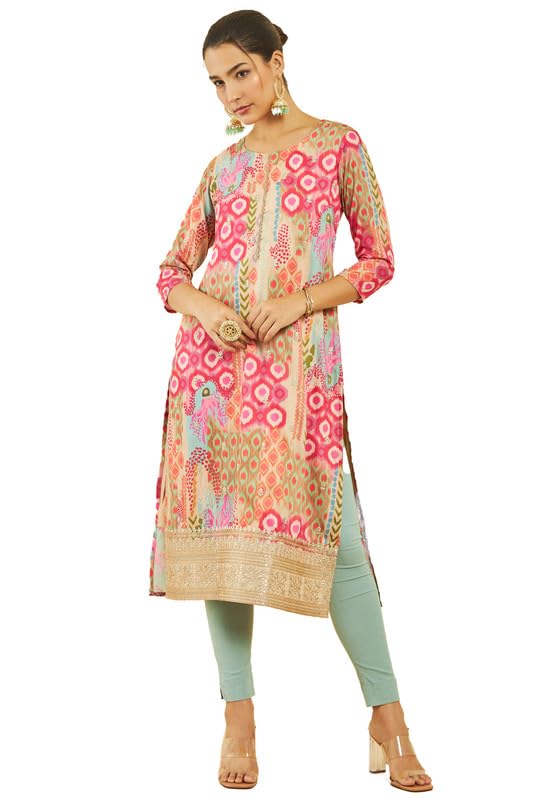 Soch Women Muslin Printed Straight Kurta with Floral Embroidery