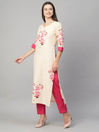ANNI DESIGNER Womens Cotton Blend Printed Straight Kurta with Pant (Tissa Cream-STN_L_Cream_Large)