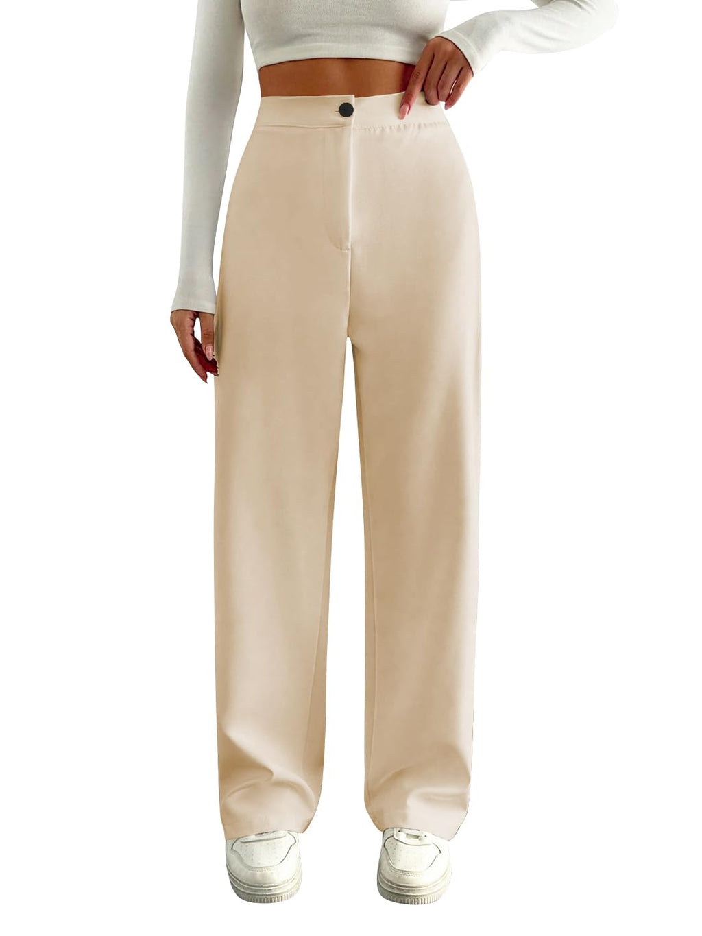 Toochki High Waist Trousers for Women  Korean Style Formal Pants | Elegant Workwear for Office, College & Events Beige