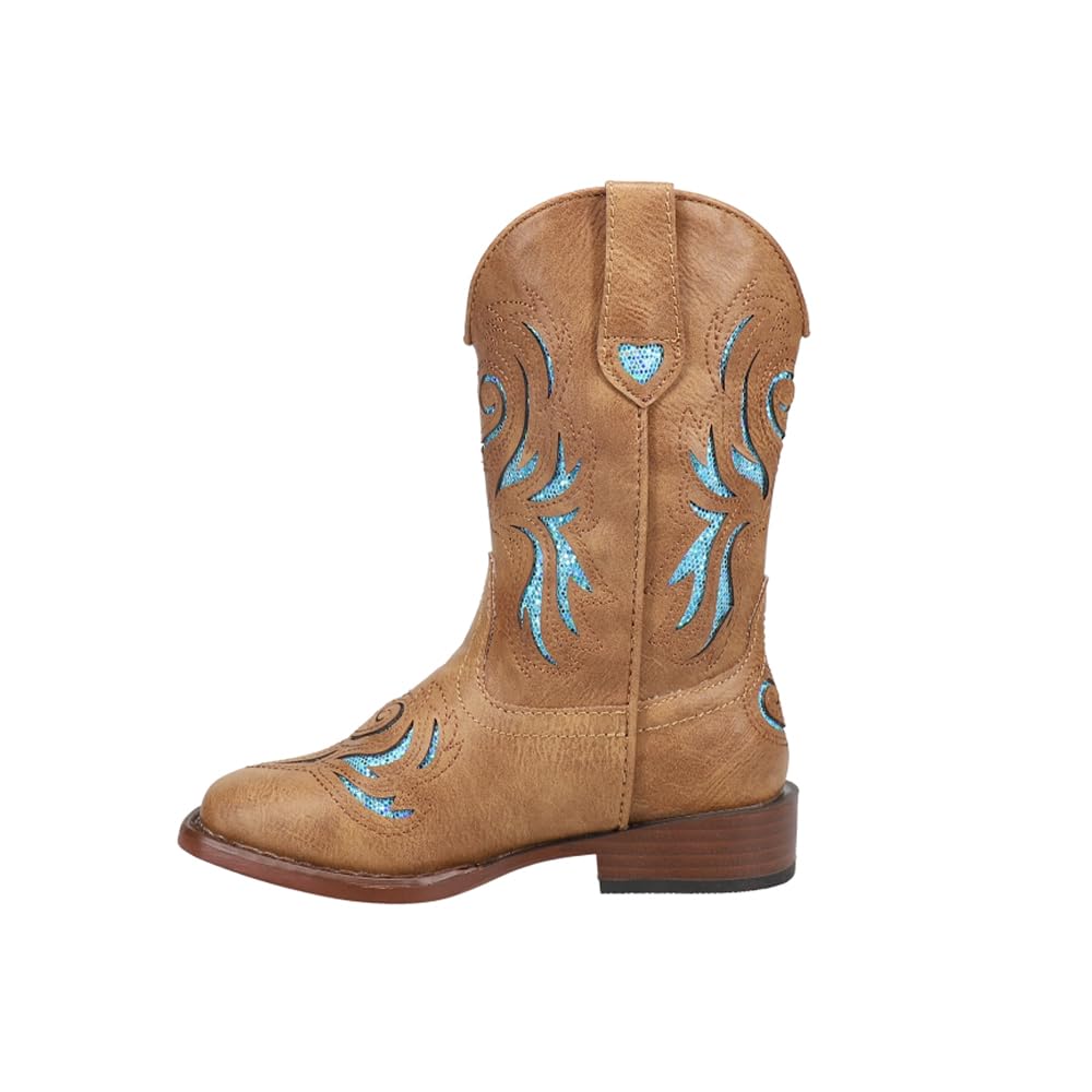 Roper Girls Glitter Breeze Western Boot - 9-1/4    Shaft - Square Toe Boots, Cowgirl Boots, Faux Leather Outsole & Padded Insole