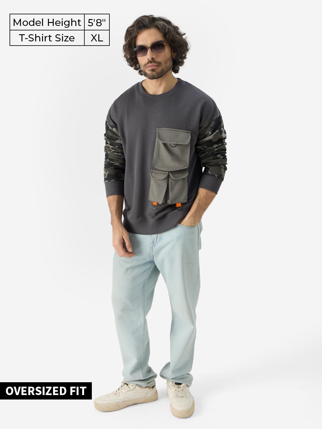The Souled Store Black Ops Men and Boys Long Sleeve Round Neck Grey Oversized Fit Sweatshirts Oversized Sweatshirts for Men Hood