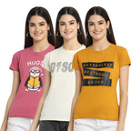 Preneum Womens Cotton Regular Fit Latest Graphic Stylish Printed Short Sleeves Casual T-Shirt || Latest Trendy & Styles (Pack 3