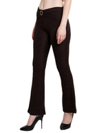 POPWINGS Solid Full-Length Polyester Regular-Fit Casual Bootcut Trouser Pants for Women for Casual Wear Chocolate Brown