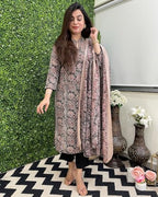ANNI DESIGNER Womens Rayon Blend Straight Printed Kurta with Pant & Dupatta (VAARAHI Black_XXL_Black_XX-Large)