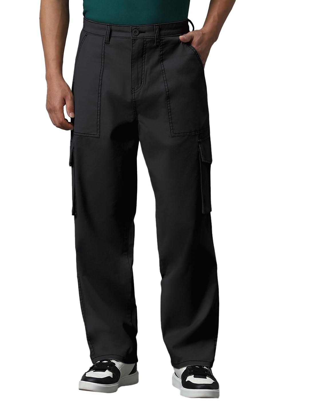 Bewakoof Mens Solid Straight Fit Cotton Spandex Cargo Trousers_609840_Grey_30