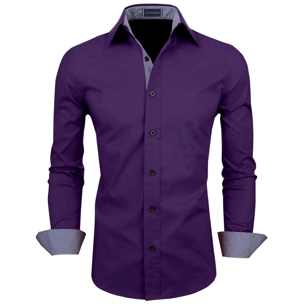 Zombom MenS Solid Cotton Blend Regular Fit Full Sleeve Collared Neck Casual Shirt For Men Purple