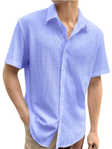 Tee Projekt Mens Popcorn Shirt Texture Pattern Mens Casual Shirt Half Sleeves Goa Beach Summer Shirt Aqua Blue