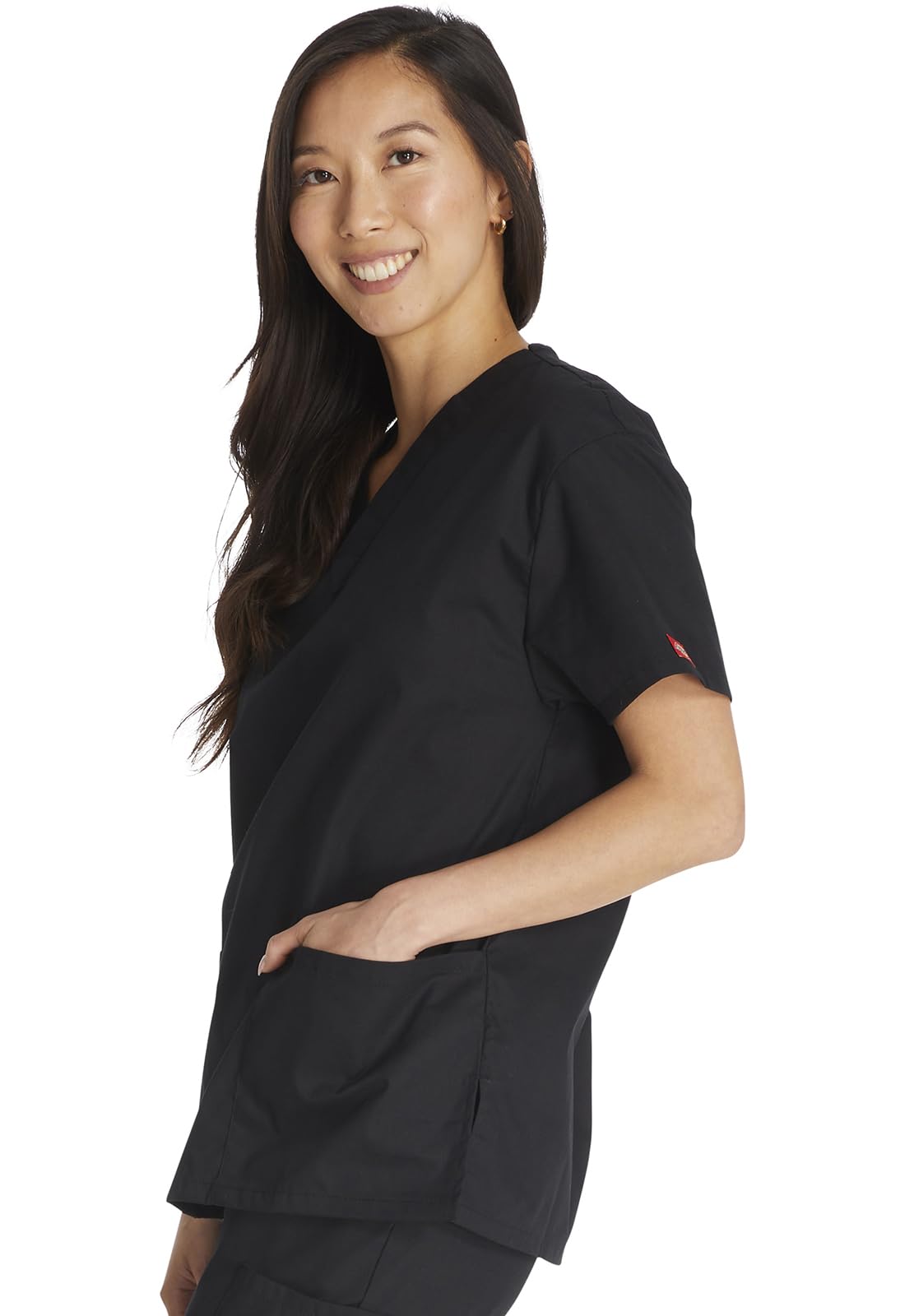 Dickies womens Signature 86706 Missy Fit V-neck Top medical scrubs shirts, Black, X-Small US