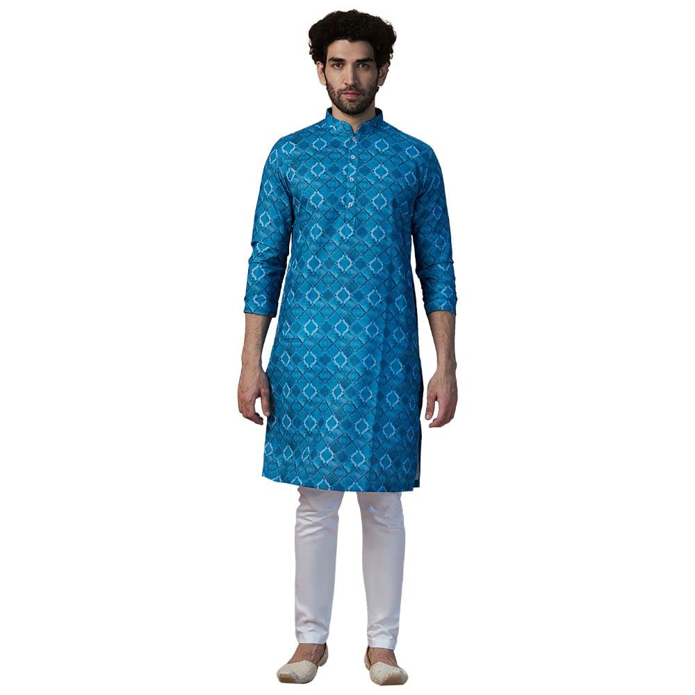 Manyavar MenS Kurta, Full Sleeves Mandarin Collared Ethnic Knee Length Kurtas, Blended Cotton Kurta For Festival, Wedding, Party