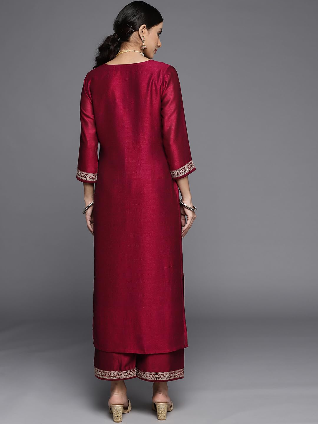 Libas WomenS Silk Yoke Design Straight Kurta (23513O_Fuchsia